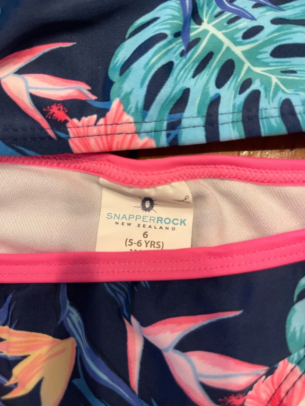Snapper Rock Girls Navy Tropical Floral Two-Piece Bikini with Pink Trim